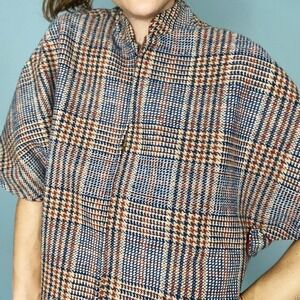 Zip Up Houndstooth Poncho